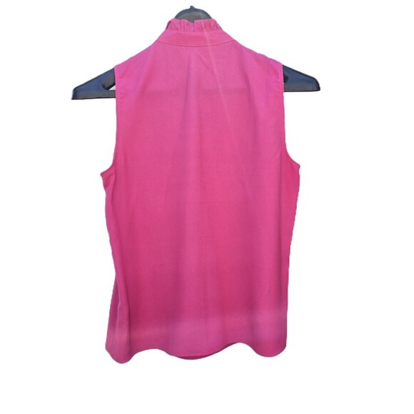 J Crew Sleeveless Ruffle Trim Crepe Blouse Fuchsia Pink Size 8 Like NEW - Picture 2 of 9